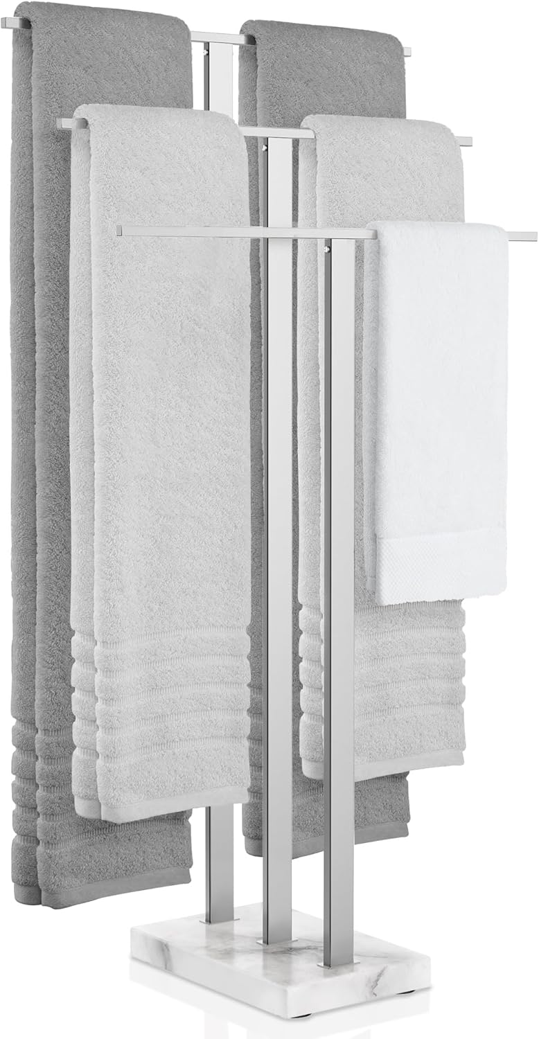 KES Standing Towel Rack 3-Tier with Heavy Marble Base, Free Standing Towel Racks for Bathroom Floor, SUS304 Stainless Steel Brushed Finish, BTH217S3-2