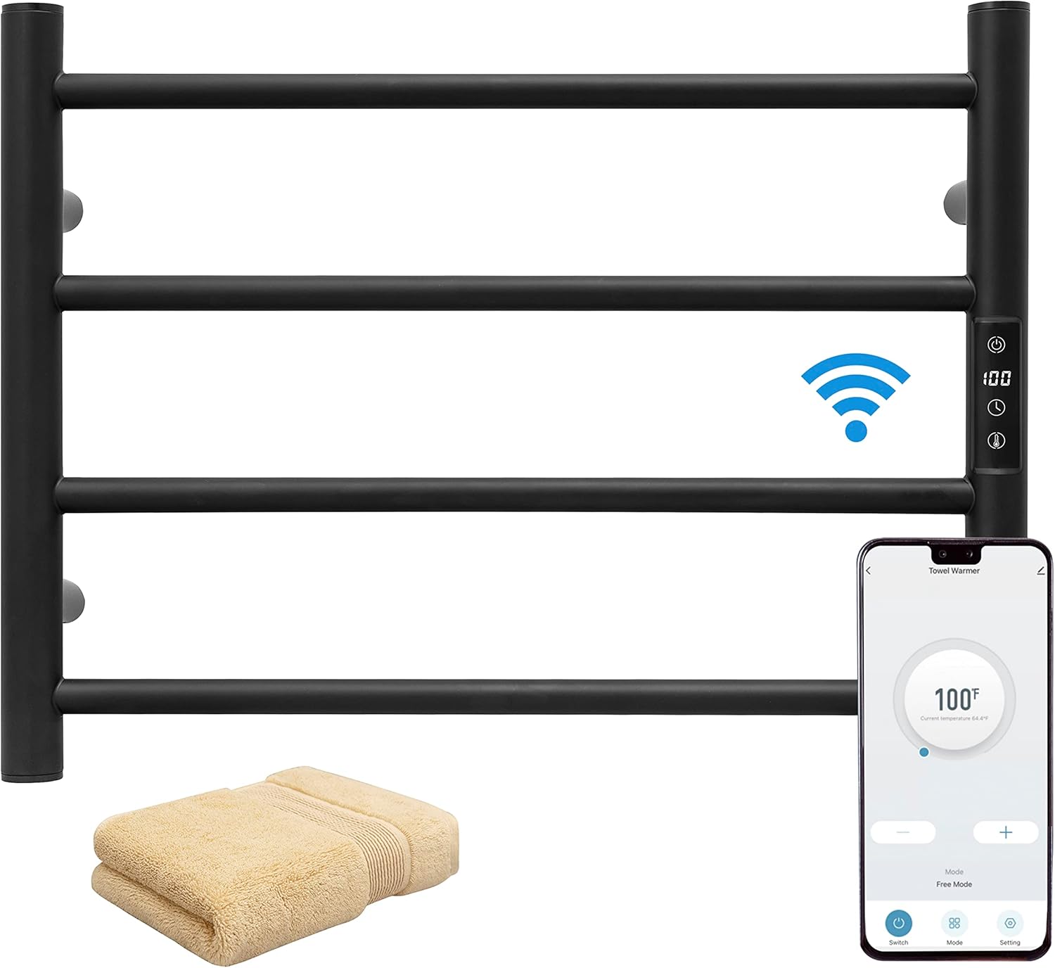 KEG Towel Warmer 8 Bars for Bathroom Freestanding or Wall Mounted Bath Towel Heater Plug-in with Built-in Timer Silver