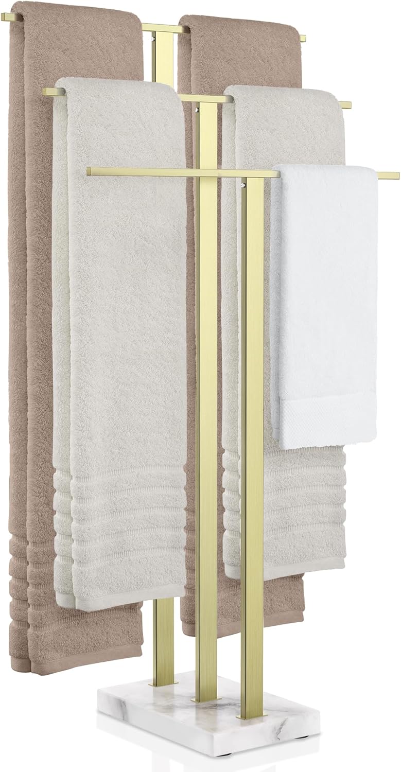 KES Standing Towel Rack 3-Tier with Heavy Marble Base, Free Standing Towel Racks for Bathroom Floor, SUS304 Stainless Steel Brushed Finish, BTH217S3-2