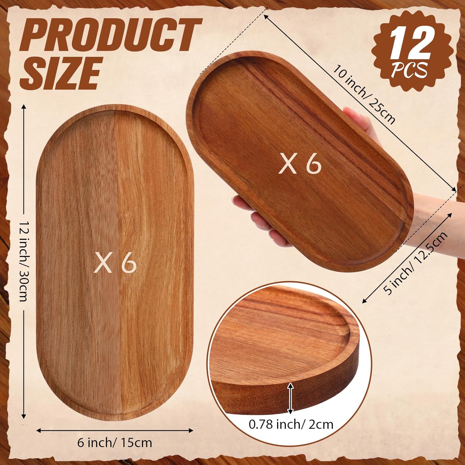 Geetery 12 Pcs Wood Serving Trays 10 and 12 Inch Charcuterie Boards Oval Wooden Plates Serving Platter Cheese Dinner Plates Bulk for Dessert Snack Bread Fruit Appetizer Dishes(Acacia Wood)