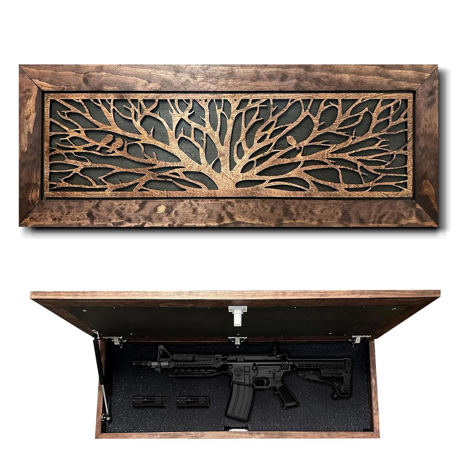 Birds In a Tree Coat Rack Hidden Safe - Hidden Gun Storage Wall Decor with Hooks to Hang Coats, Bags, & Hats - Concealment Furniture with Magnetic Lock for Quick Access by Bellewood Designs (Large)