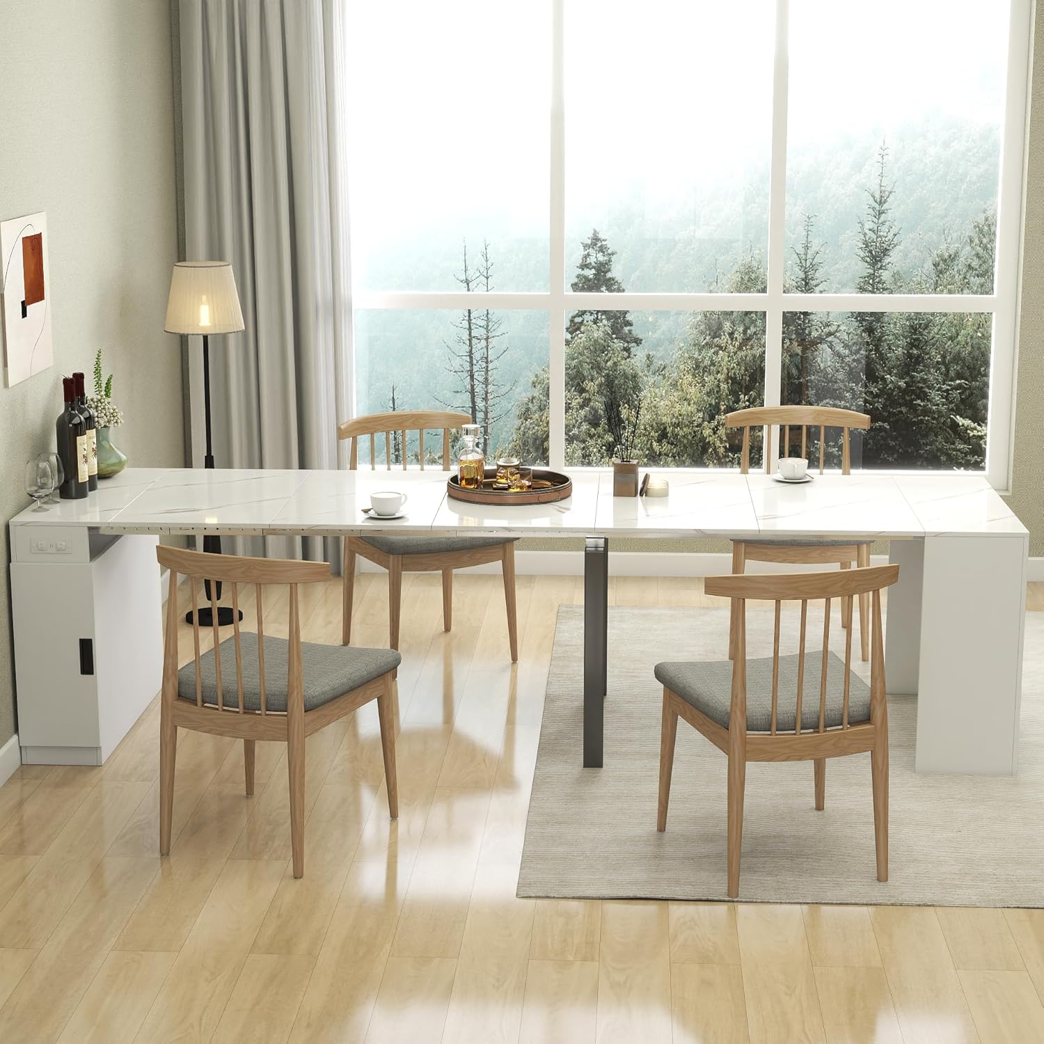 DMAITH 20"-118" Extendable Dining Table for 2-12 People, Modern Modular Extension Table, Space-Saving Extra Long Folding Dining Table, Multifunctional Conference Meeting Table, Oak