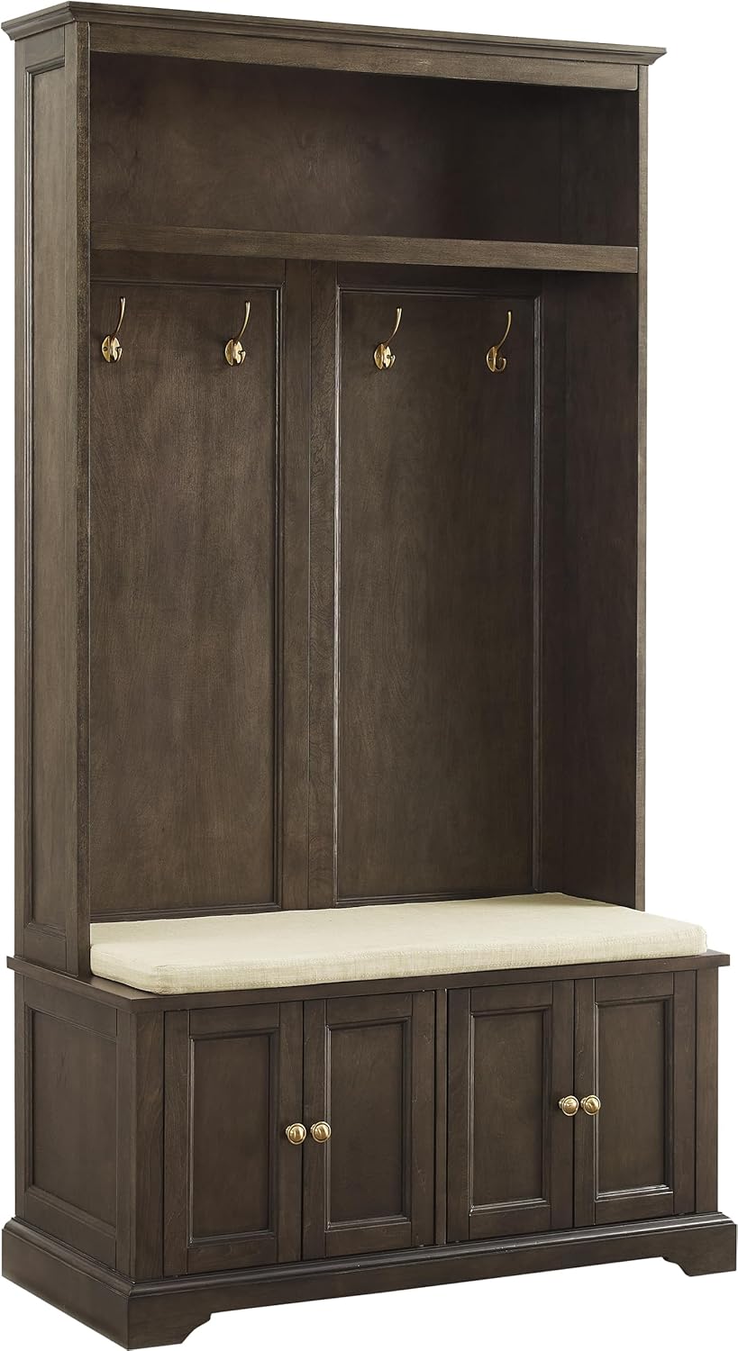 Crosley Furniture Holbrook Hall Tree with Shoe Rack Bench and Coat Hooks for Hanging Storage, Distressed White