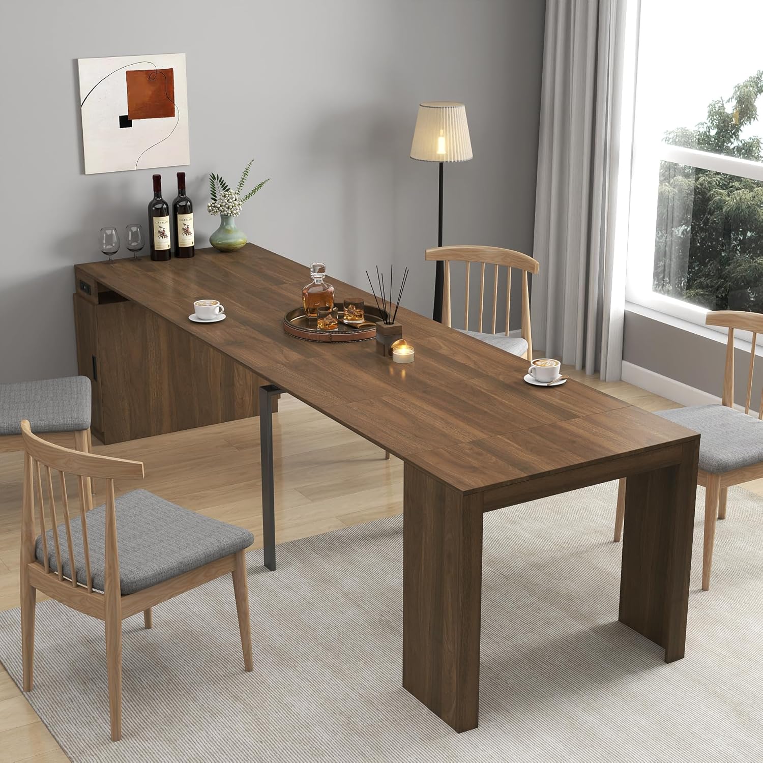 DMAITH 20"-118" Extendable Dining Table for 2-12 People, Modern Modular Extension Table, Space-Saving Extra Long Folding Dining Table, Multifunctional Conference Meeting Table, Oak