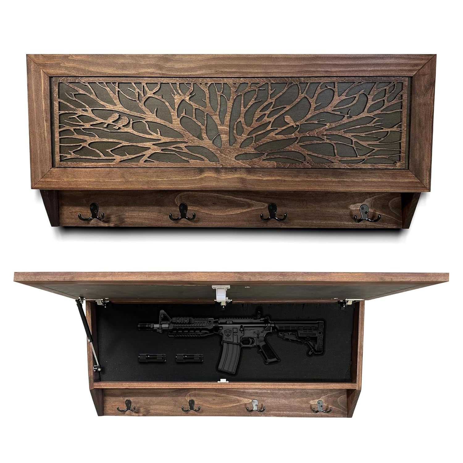 Birds In a Tree Coat Rack Hidden Safe - Hidden Gun Storage Wall Decor with Hooks to Hang Coats, Bags, & Hats - Concealment Furniture with Magnetic Lock for Quick Access by Bellewood Designs (Large)