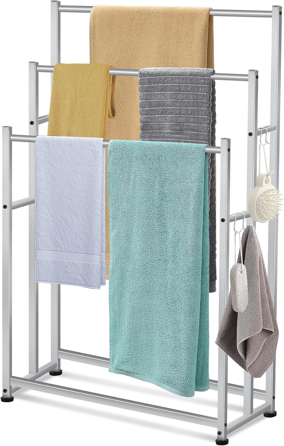 47.6 Inch Tall Free Standing Towel Racks 3 Tier Pool Towel Rack Outdoor Oversized Floor Bath Towel Drying Valet Holder Blanket Quilt Rack Stand for Bathroom Bedroom Beach Hot Tub Gym Pool Area Outside