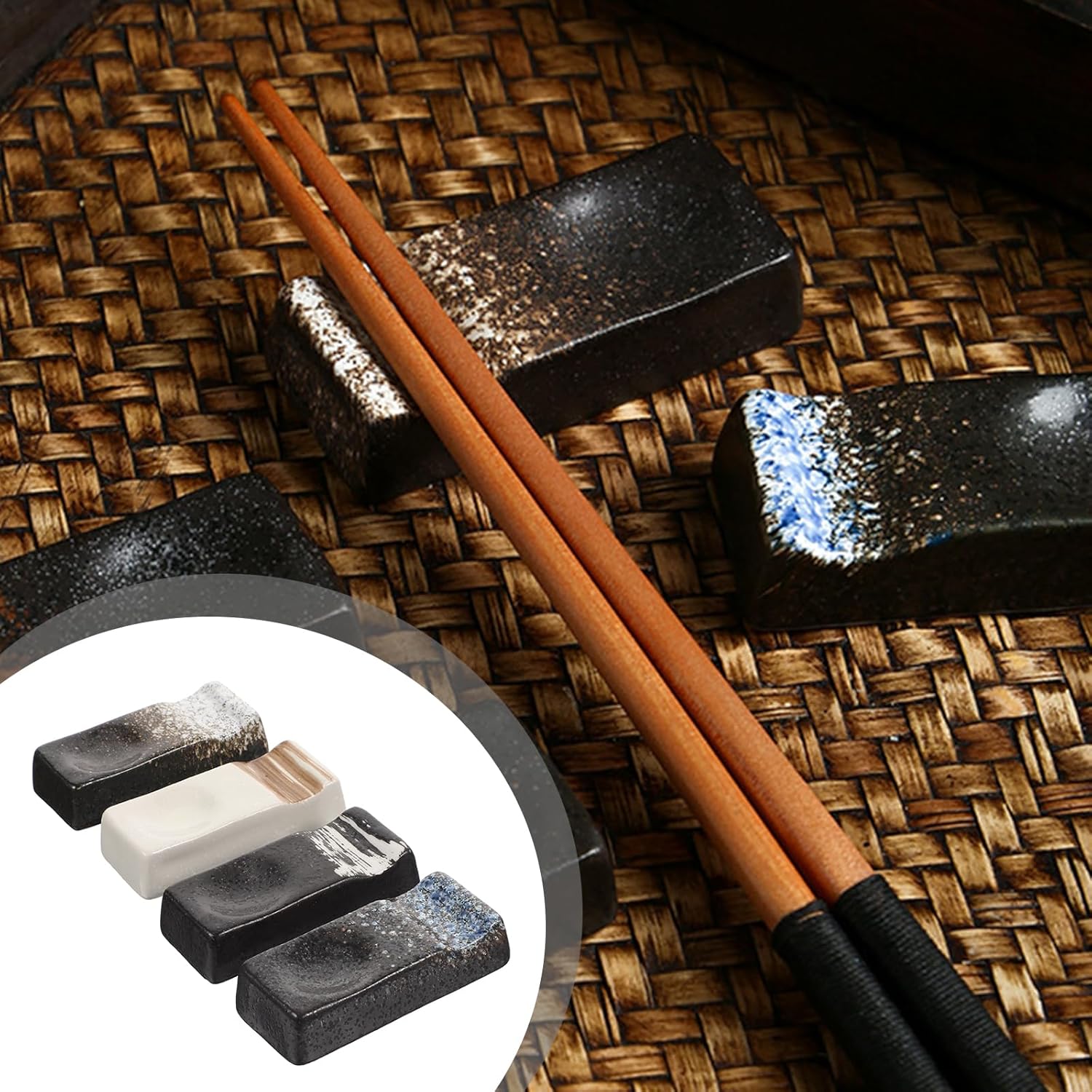 LIFKOME 4pcs Ceramics Chopsticks Rests Hand Painted Japanese Style Chopsticks Holder Spoon Forks Chopsticks Rests Rack Ceramic Chopstick Stand Rest Rack Spoon Fork Knife Holder Set