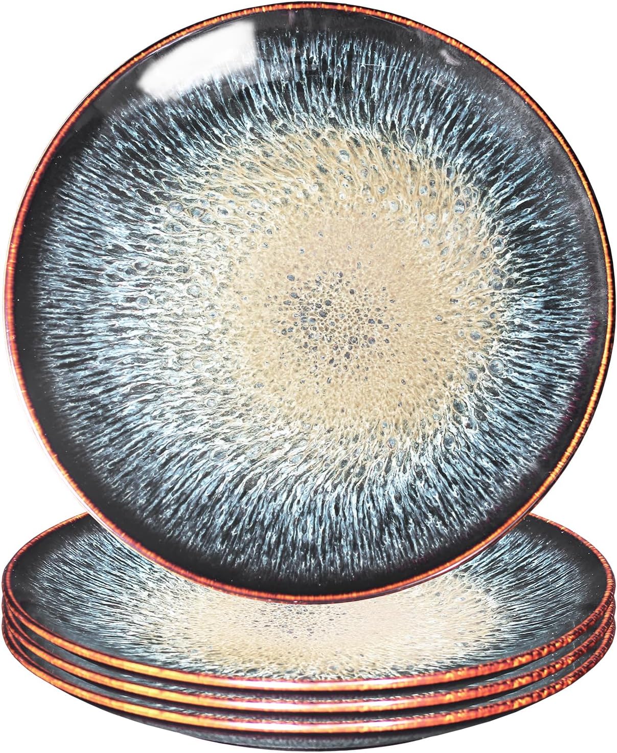 Appetizer plate Porcelain Dinner Plates Set of 4,for Main Dish,Steak,Bread,Risotto,Pasta,Salad - Microwave,Oven and Dishwasher Safe,Scratch Resistant durable,9.84 Inch Black