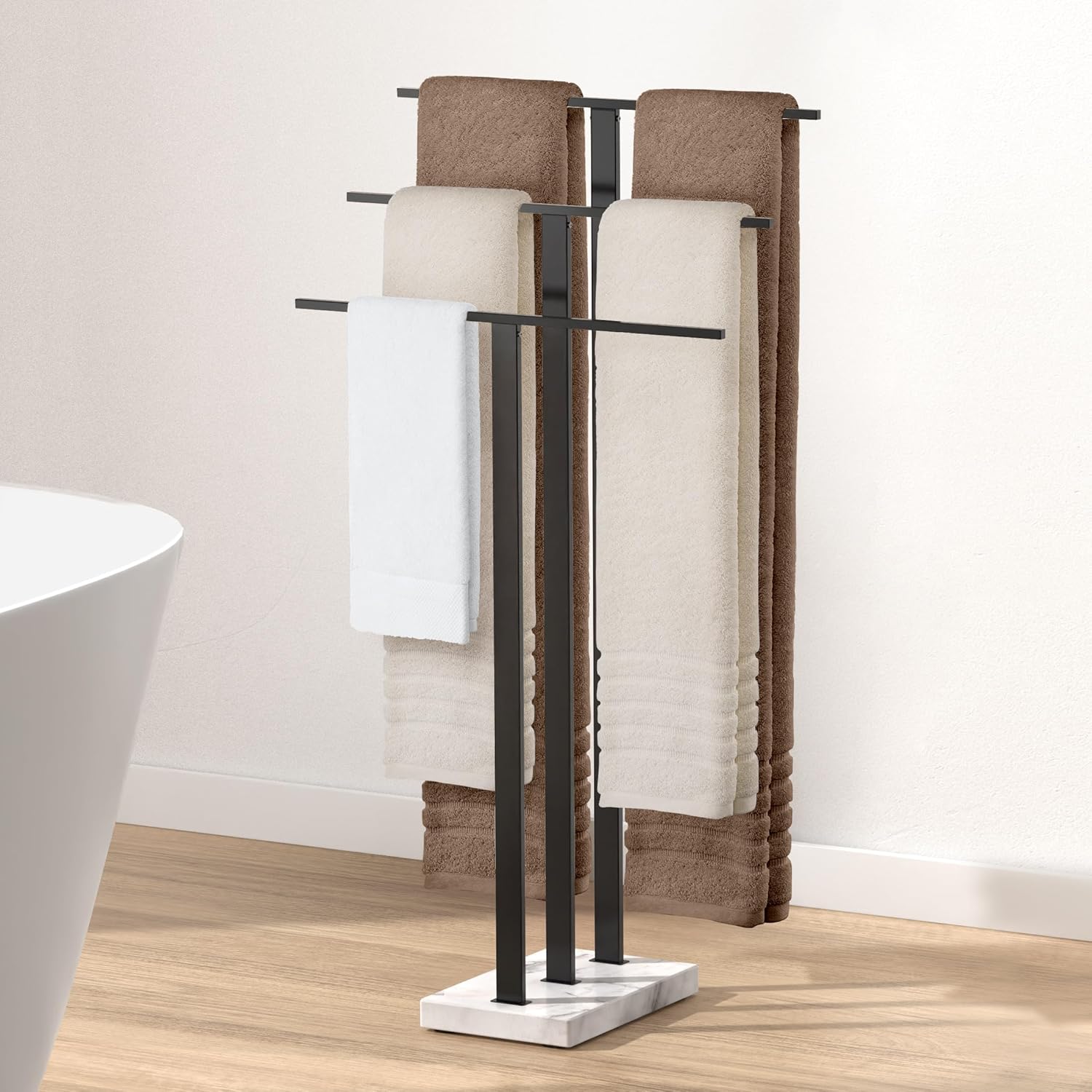 KES Standing Towel Rack 3-Tier with Heavy Marble Base, Free Standing Towel Racks for Bathroom Floor, SUS304 Stainless Steel Brushed Finish, BTH217S3-2