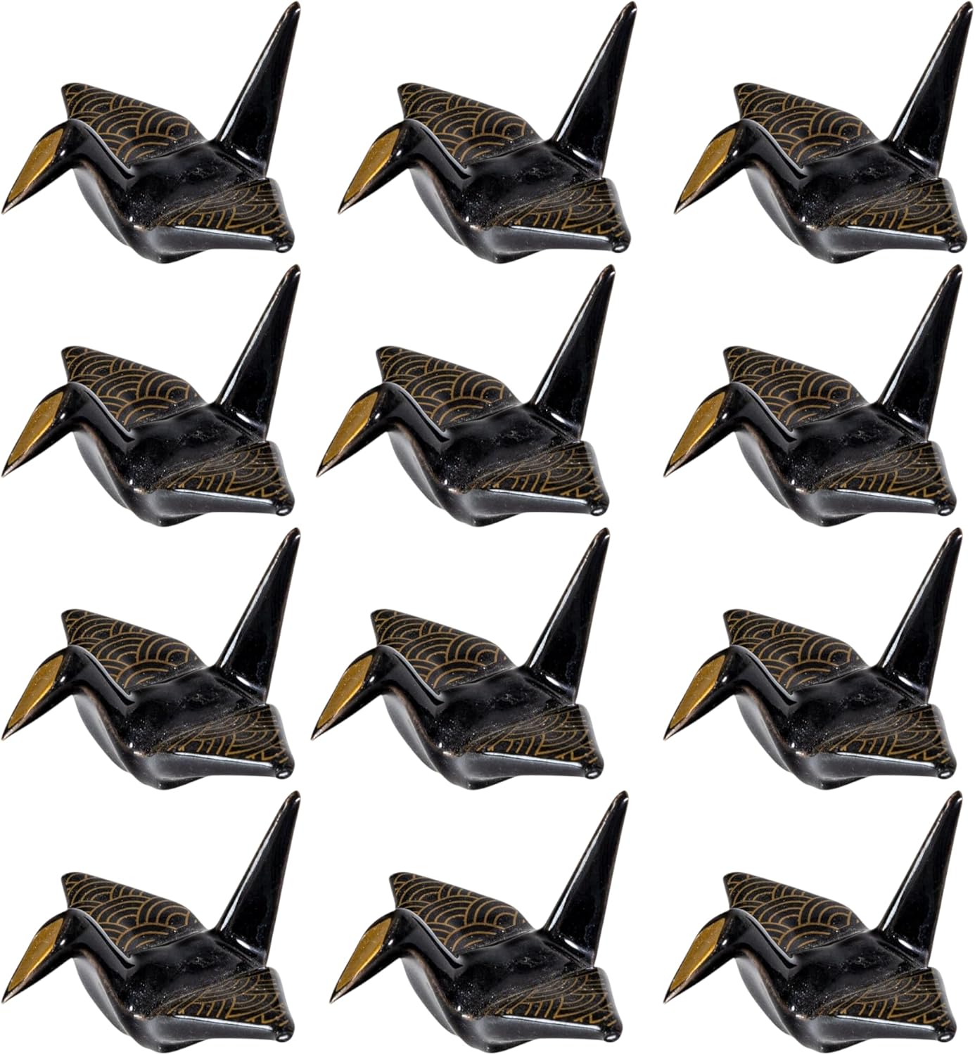Urban Tokyo Set of 12 Origami Crane Design Porcelain Chopstick Rests Holder, Wedding Favor, Decorative Ornament, Home Table Chopsticks Arrangement Decor (Moon Crane Black)