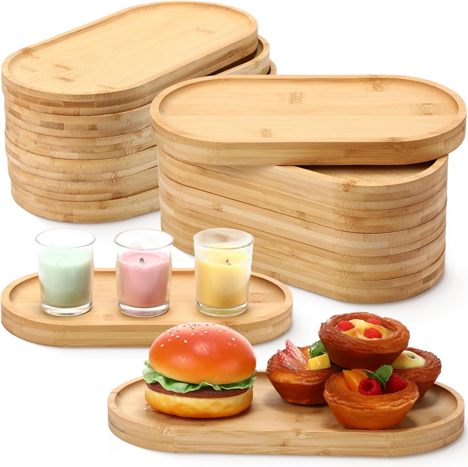 Geetery 12 Pcs Wood Serving Trays 10 and 12 Inch Charcuterie Boards Oval Wooden Plates Serving Platter Cheese Dinner Plates Bulk for Dessert Snack Bread Fruit Appetizer Dishes(Acacia Wood)