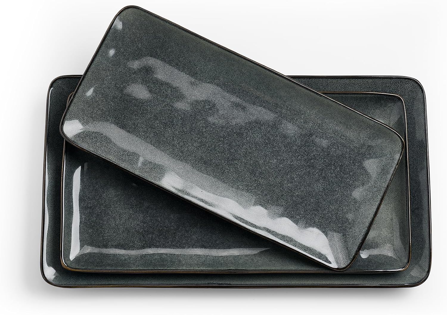 famiware Serving Platter, Rectangular 15.67/14.1/12.6inch Serving Dishes for Entertaining, Microwave Dishwasher Safe, Stoneware Serving Trays for Party, Turkey, Cheese, Ocean Series, Cappuccino White