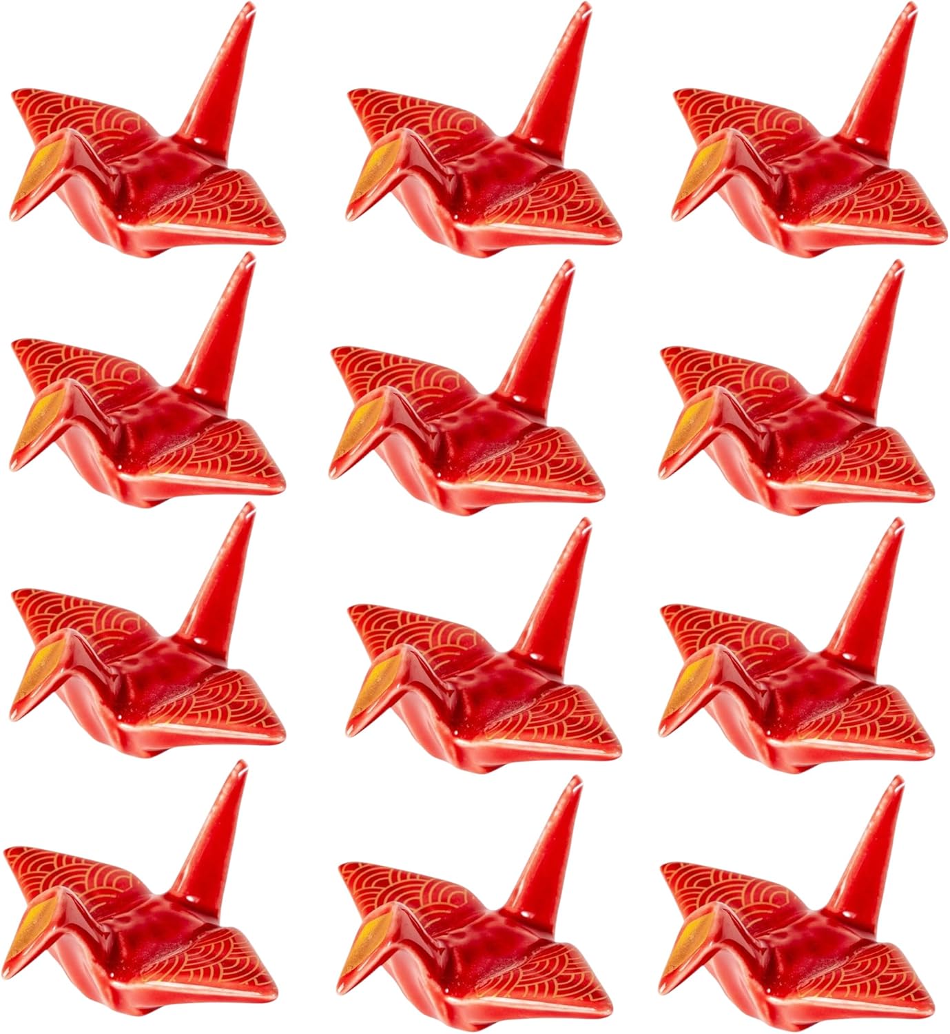 Urban Tokyo Set of 12 Origami Crane Design Porcelain Chopstick Rests Holder, Wedding Favor, Decorative Ornament, Home Table Chopsticks Arrangement Decor (Moon Crane Black)