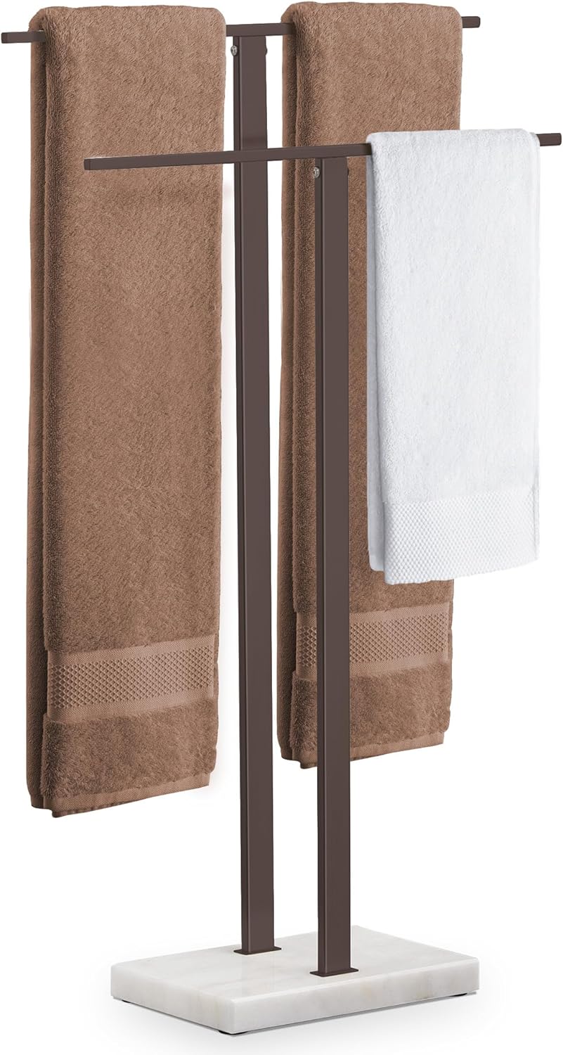 KES Standing Towel Racks for Bathroom 2-Tier, Floor Towel Rack Stand with Heavy Marble Base, Upgrade Steady Design, Pro-Grade 18/8 Stainless Steel Brushed Finish, BTH217-2