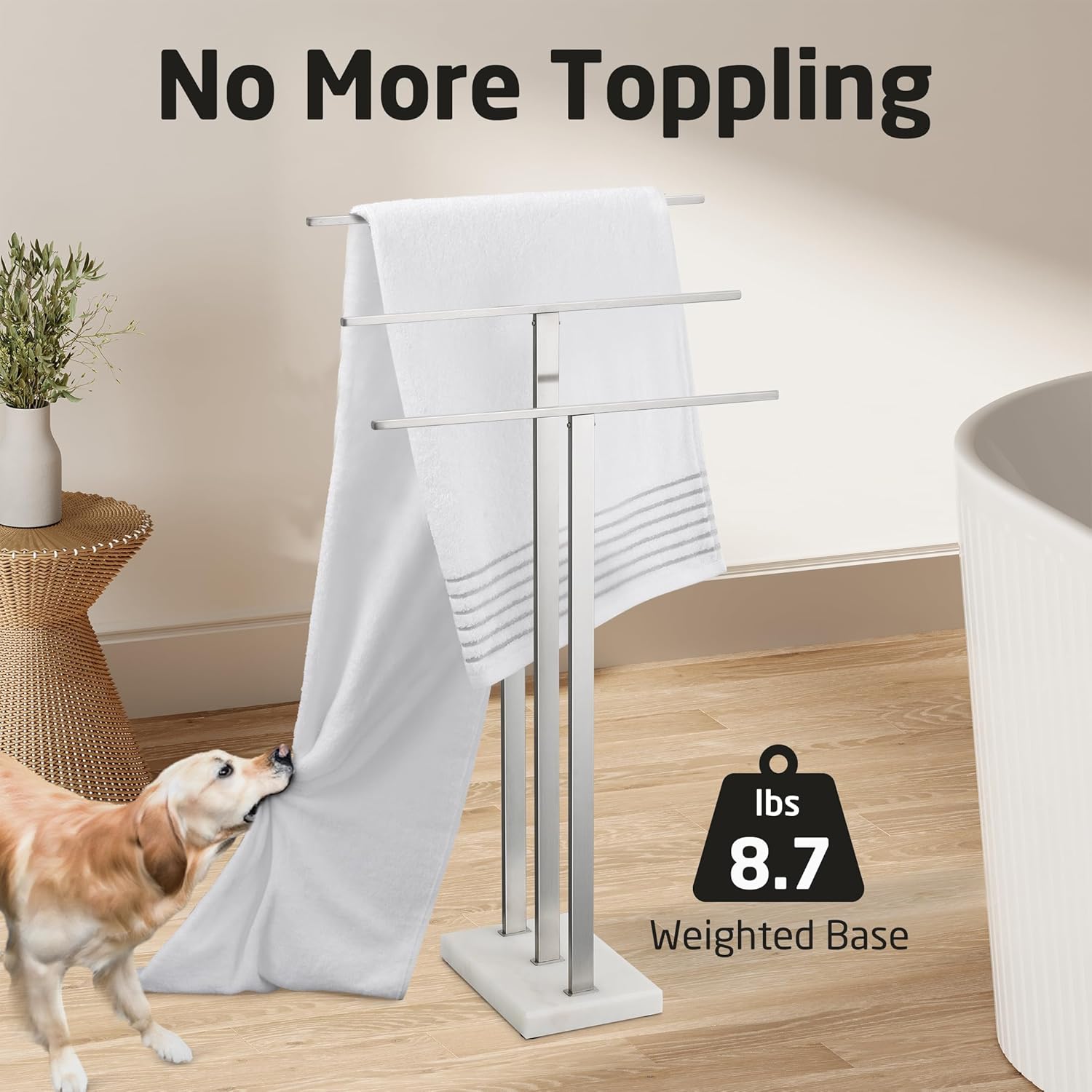 KES Standing Towel Rack 3-Tier with Heavy Marble Base, Free Standing Towel Racks for Bathroom Floor, SUS304 Stainless Steel Brushed Finish, BTH217S3-2