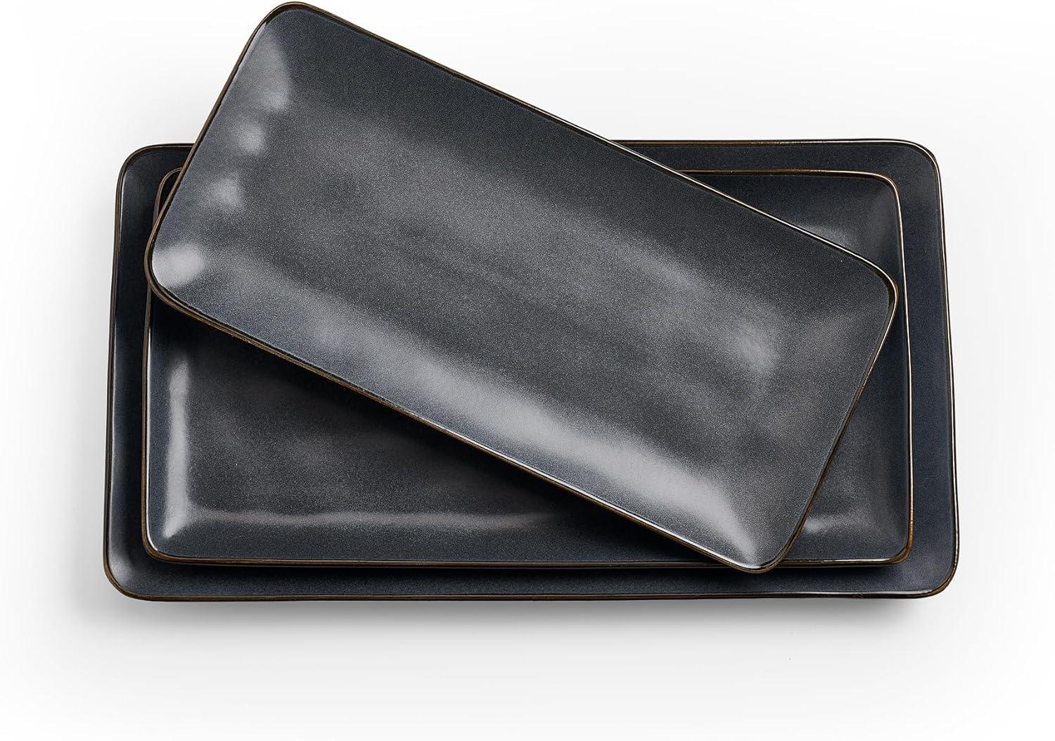 famiware Serving Platter, Rectangular 15.67/14.1/12.6inch Serving Dishes for Entertaining, Microwave Dishwasher Safe, Stoneware Serving Trays for Party, Turkey, Cheese, Ocean Series, Cappuccino White