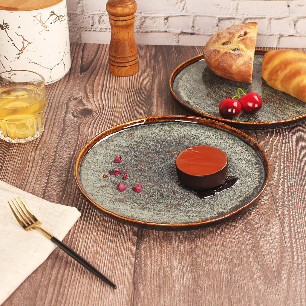 Appetizer plate Porcelain Dinner Plates Set of 4,for Main Dish,Steak,Bread,Risotto,Pasta,Salad - Microwave,Oven and Dishwasher Safe,Scratch Resistant durable,9.84 Inch Black