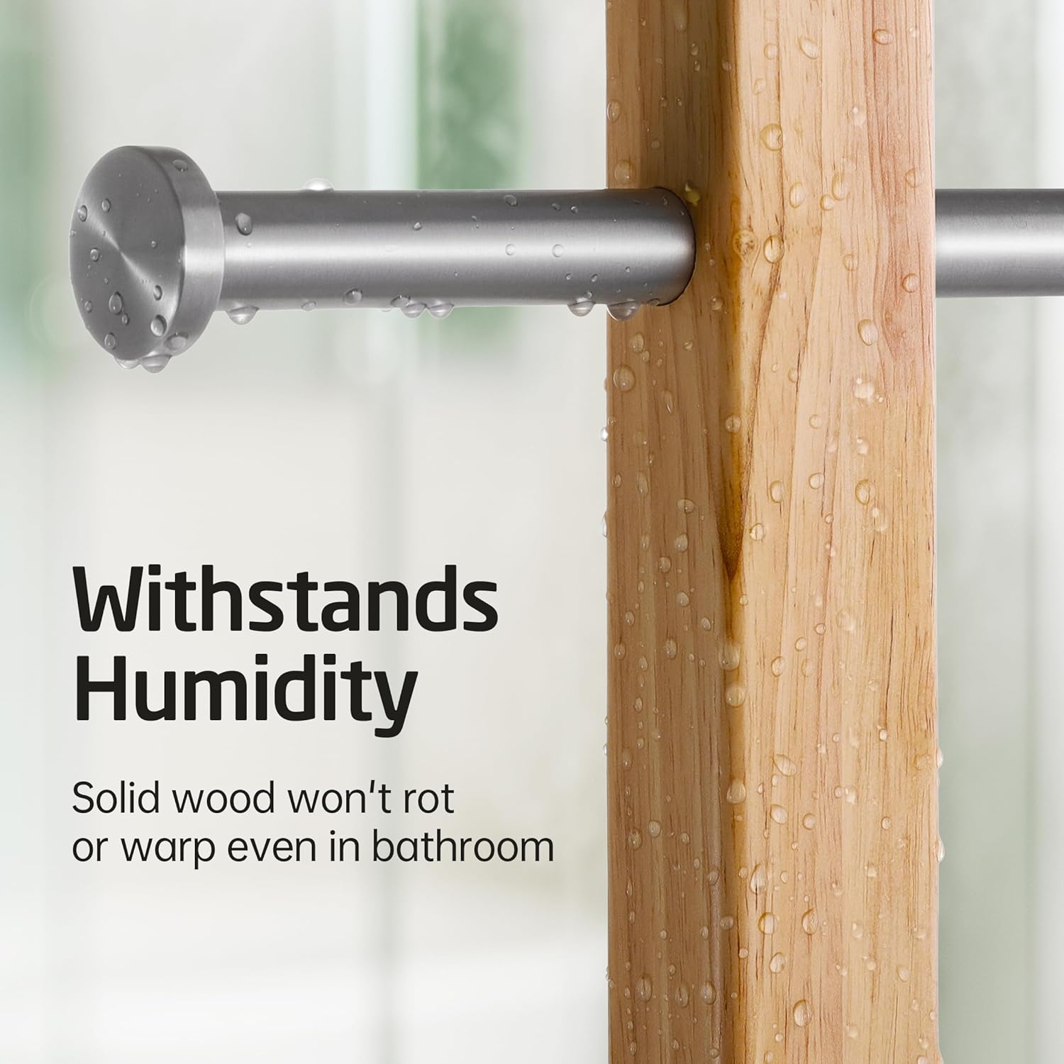 Width Adjustable Free Standing Towel Rack with 3X Thicker Weighted Natural Marble Base, KES 2-Tier Wooden Towel Rack Stand for Bathroom Floor, 18/8 Stainless Steel, Brushed Finish, BTH800-2