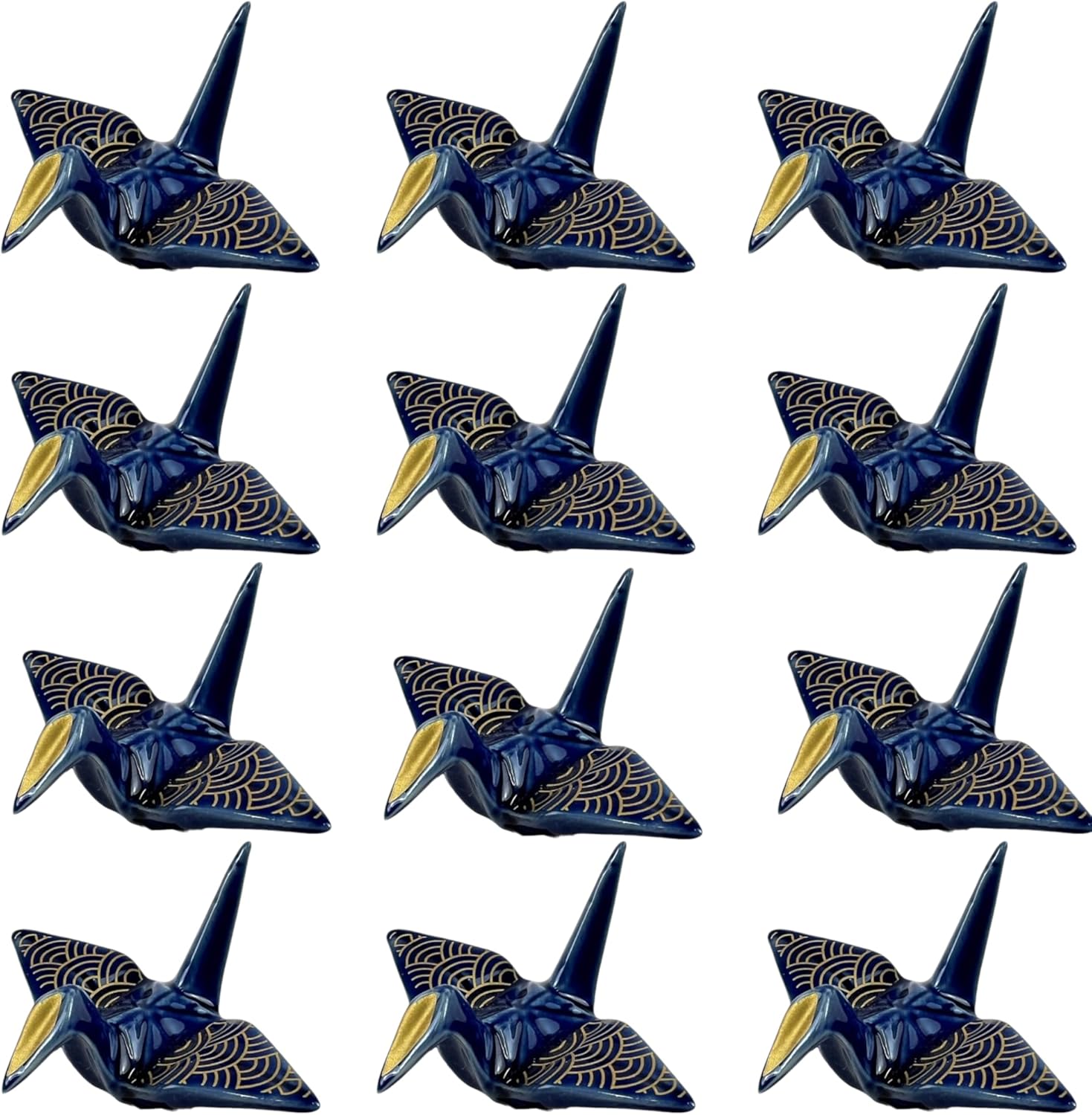 Urban Tokyo Set of 12 Origami Crane Design Porcelain Chopstick Rests Holder, Wedding Favor, Decorative Ornament, Home Table Chopsticks Arrangement Decor (Moon Crane Black)