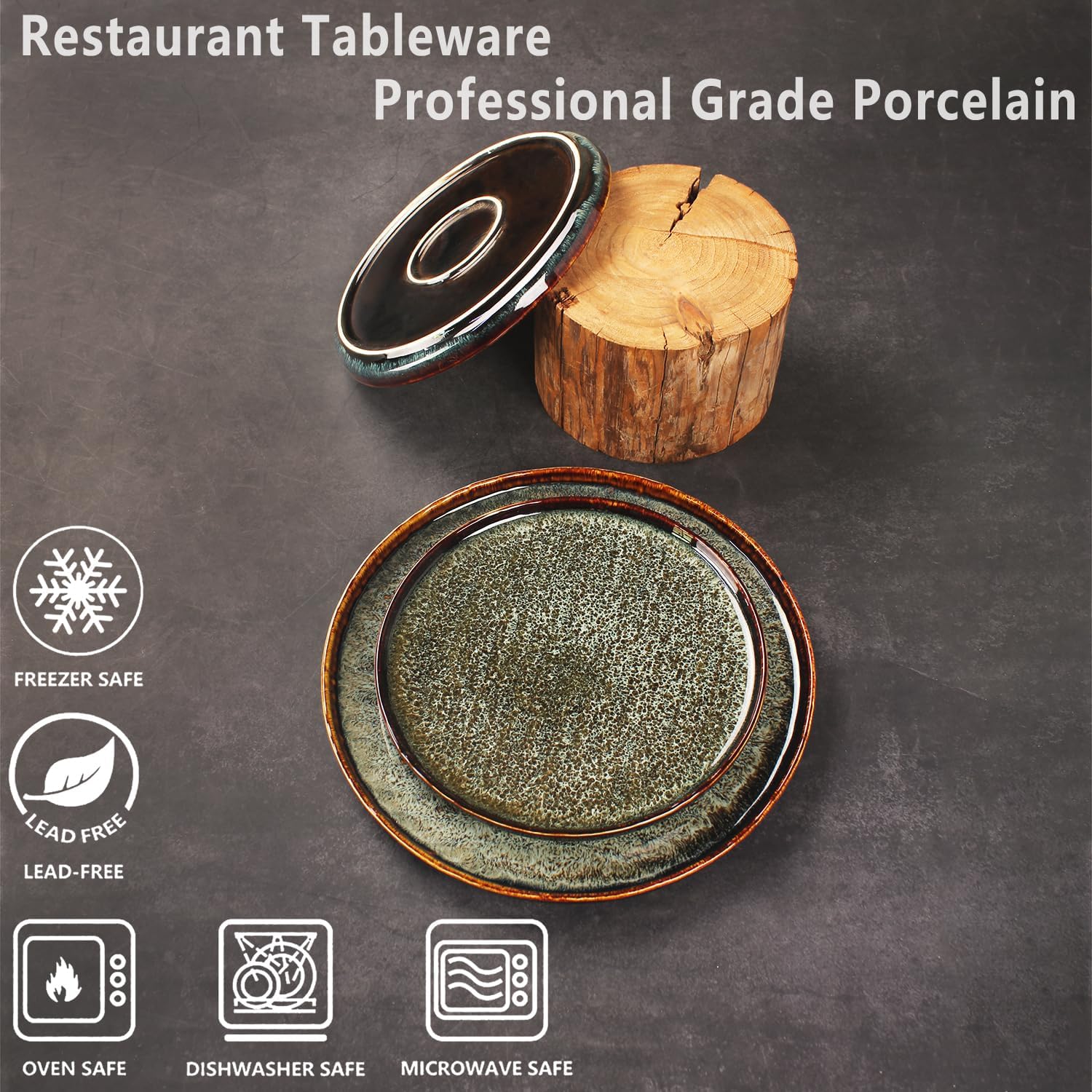 Appetizer plate Porcelain Dinner Plates Set of 4,for Main Dish,Steak,Bread,Risotto,Pasta,Salad - Microwave,Oven and Dishwasher Safe,Scratch Resistant durable,9.84 Inch Black