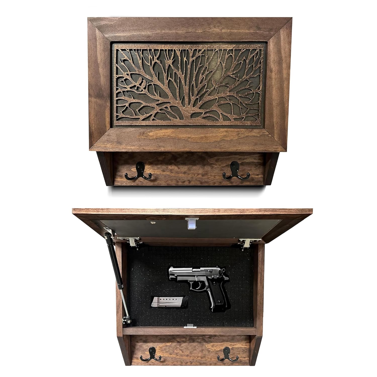 Birds In a Tree Coat Rack Hidden Safe - Hidden Gun Storage Wall Decor with Hooks to Hang Coats, Bags, & Hats - Concealment Furniture with Magnetic Lock for Quick Access by Bellewood Designs (Large)