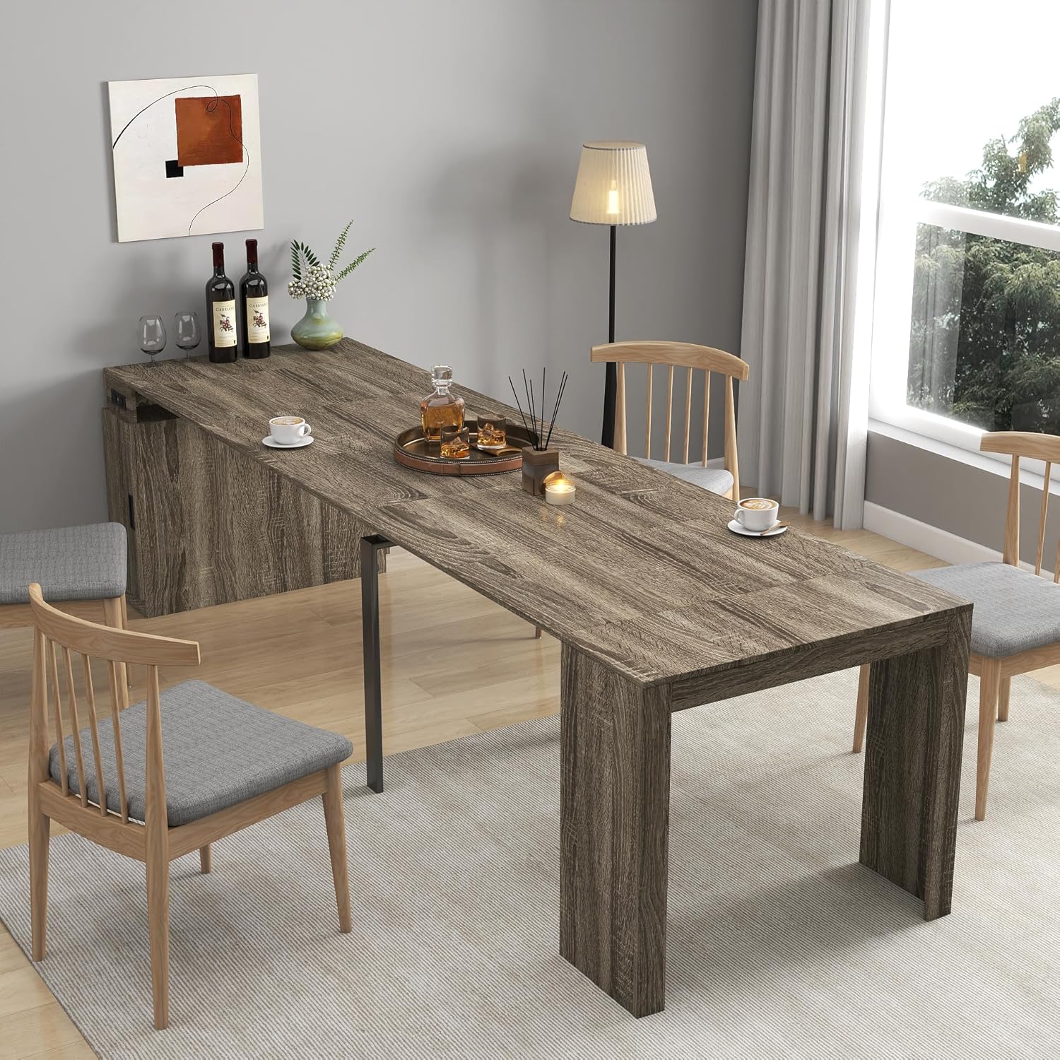 DMAITH 20"-118" Extendable Dining Table for 2-12 People, Modern Modular Extension Table, Space-Saving Extra Long Folding Dining Table, Multifunctional Conference Meeting Table, Oak